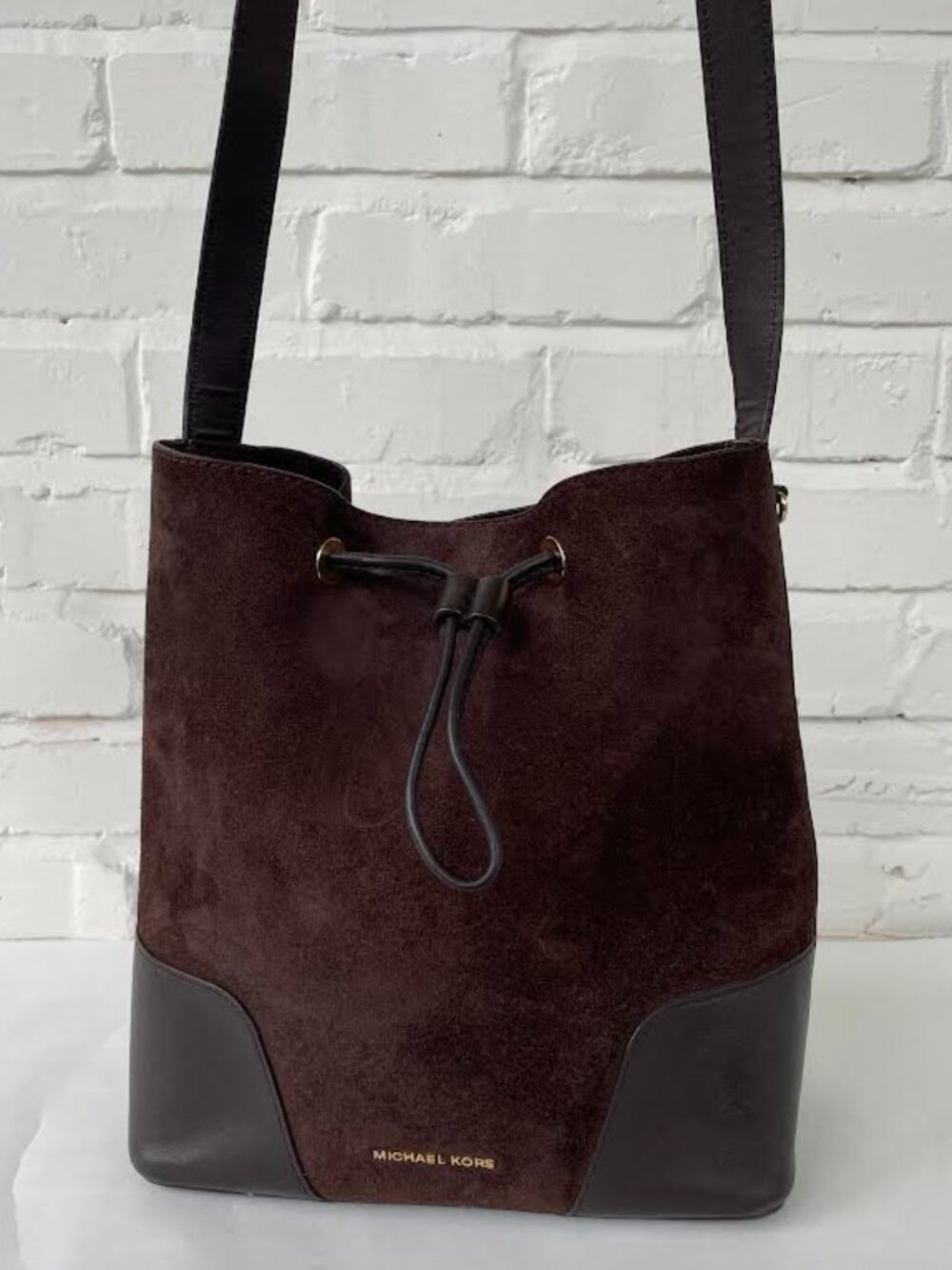 Michael Kors Cary Coffee Medium Suede and Leather Bucket Bag